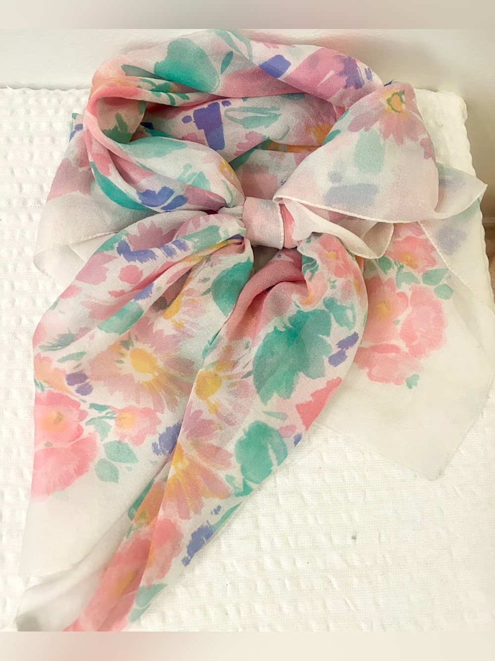 2/$25: Vintage Italian Chiffon Pastel Floral Scarf